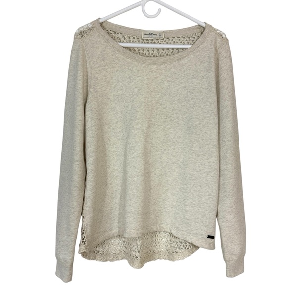 Abercrombie & Fitch Sweaters - Abercrombie & Fitch Cream Open Knit Crochet Back Sweatshirt Sweater